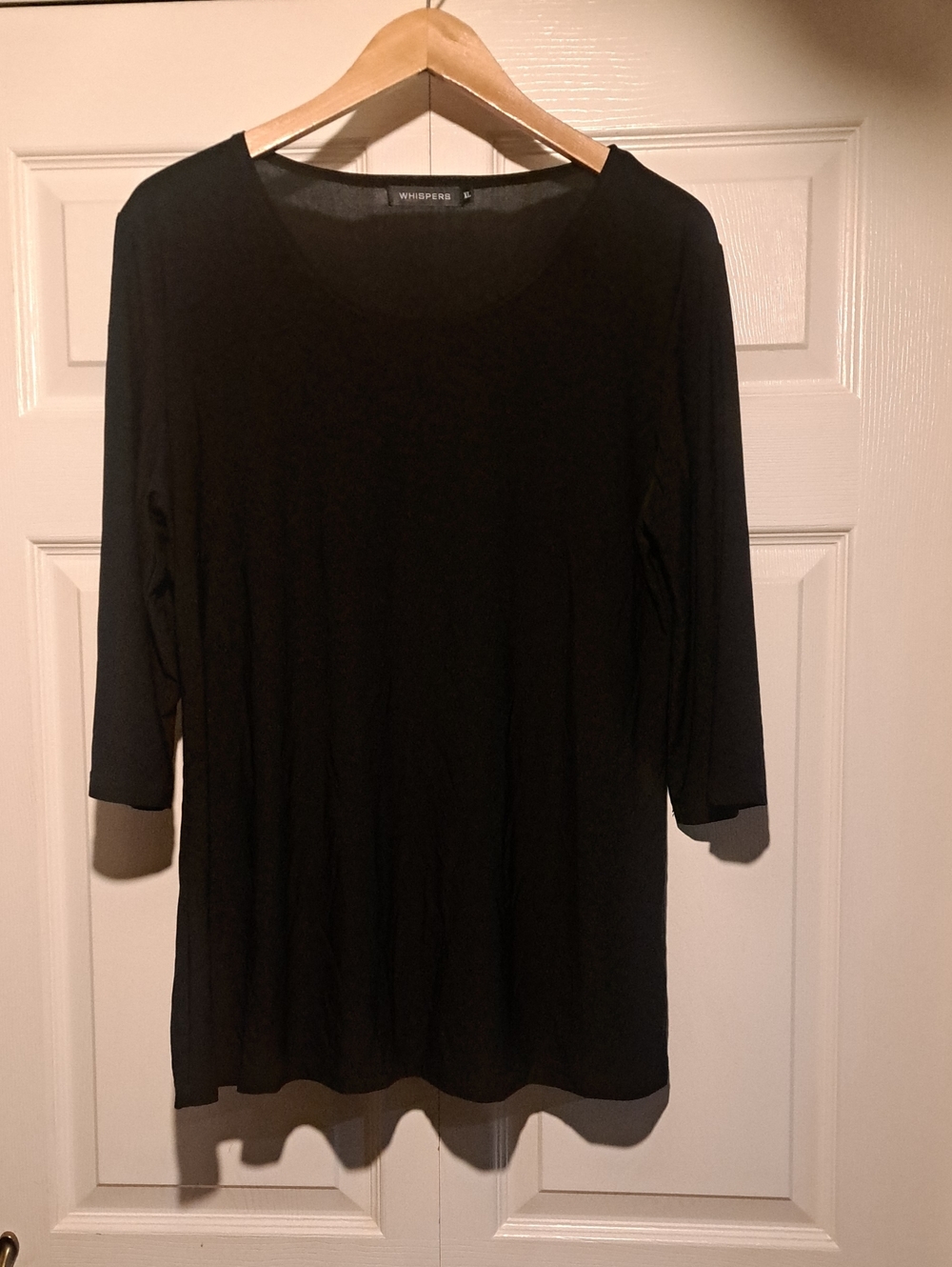 ♣️Whispers-Black Scoop Neck 3/4 Sleeve Women's Top/blouse Simple & Classix